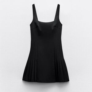 Zara Black Pleated Sheath Dress Square Neck Sleeveless
